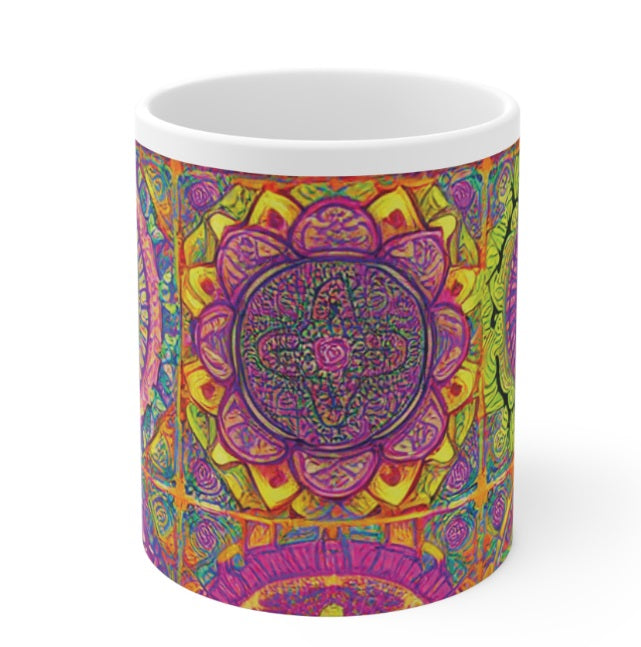 Colorful Mandala Patterns 2. C-Handled 11 oz mug. Porcelain Not Ceramic. Printed & Glazed Not Dye Sublimation. Dishwasher / Microwave Safe