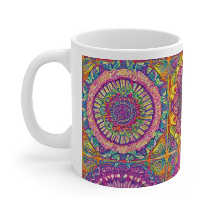 Colorful Mandala Patterns 2. C-Handled 11 oz mug. Porcelain Not Ceramic. Printed & Glazed Not Dye Sublimation. Dishwasher / Microwave Safe